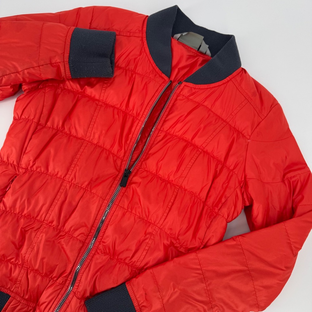 Athleta‎ Women Red Orange Goose Down Quilted Bomber Jacket XS
